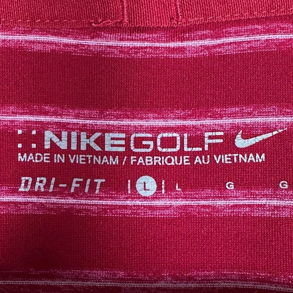Nike Golf Polo Shirt Mens Large Red Striped Dri-Fit Performance Stretch Rugby